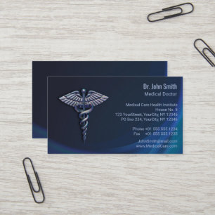 Carte De Visite Dark Holographic Chrome 3D Caduceus Médicale
