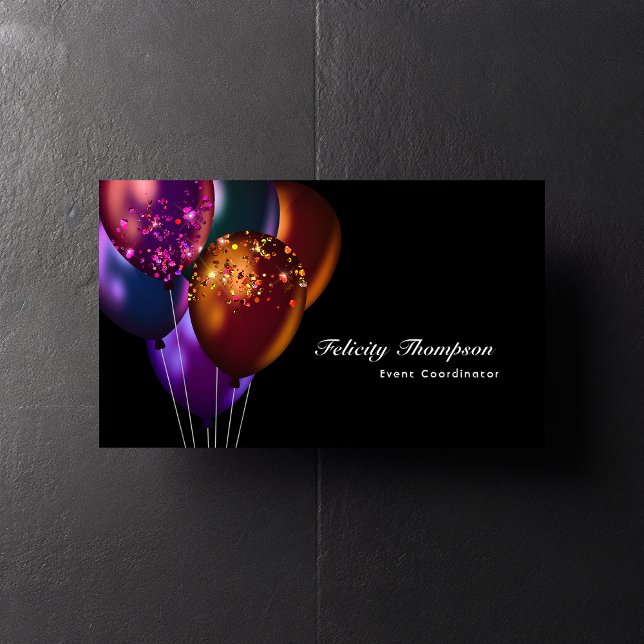 Carte De Visite Dark Iridescente Ballons Événement Industrie QR Co (Créateur téléchargé)