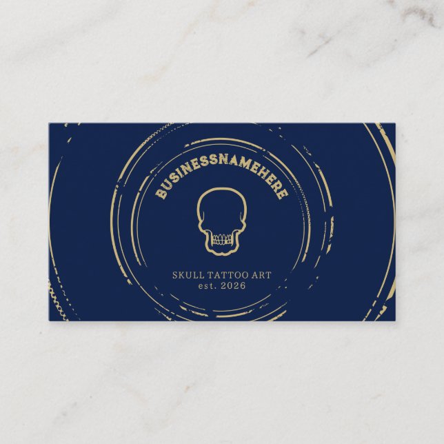 Carte De Visite Dark Navy Tattoo Piercing Studio QR Code (Devant)