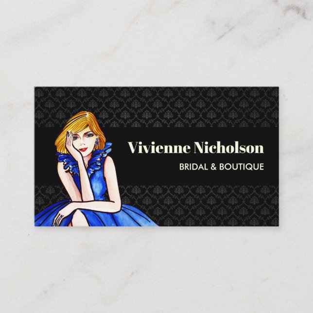 Carte De Visite Dark Royal Blue Cocktail Gown Mode Noir Damas (Devant)