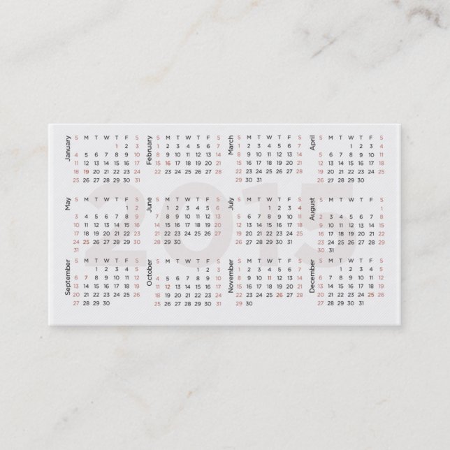 Carte de visite de 2015 calendriers (Devant)