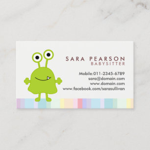 Carte de visite de baby-sitter Cute Green Monster 