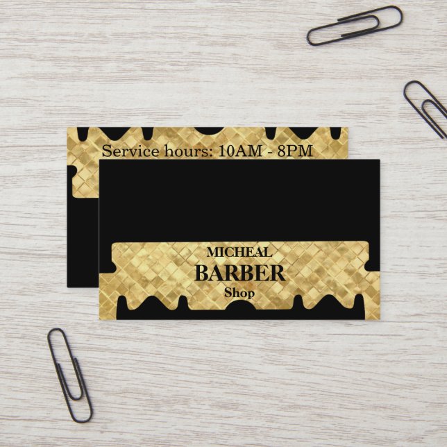 Carte de visite de barbier à lame or Razor simple (Devant/Arrière en situation)