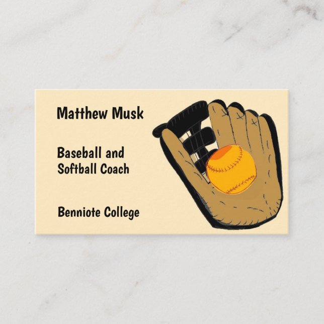 Carte de visite de baseball et de gant (Devant)