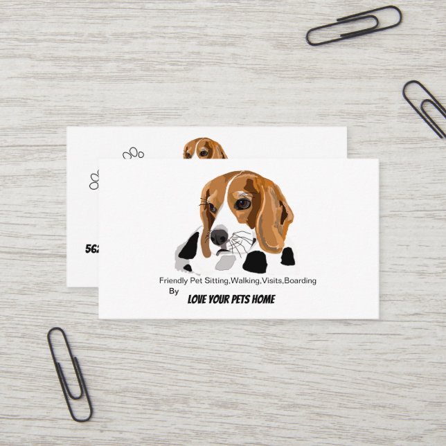 Carte de visite de beagle (Devant/Arrière en situation)