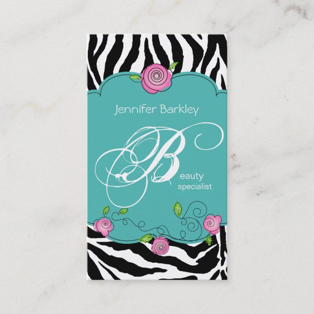 Carte de visite de beauté Zebra Rose Salon Rose Bl (Devant)