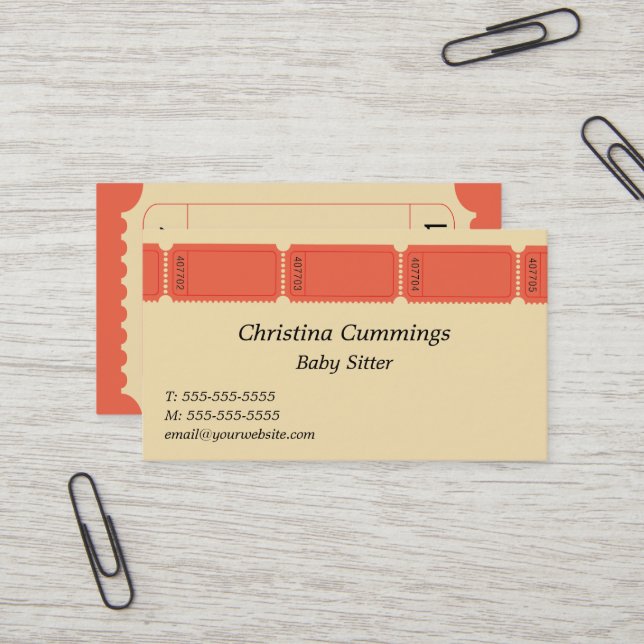 Carte de visite de billets (Devant/Arrière en situation)
