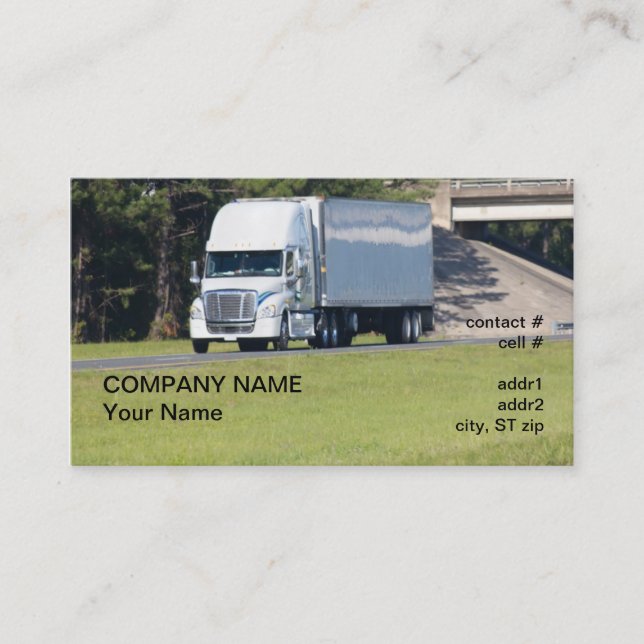 Carte De Visite de blanc camion et remorque semi (Devant)