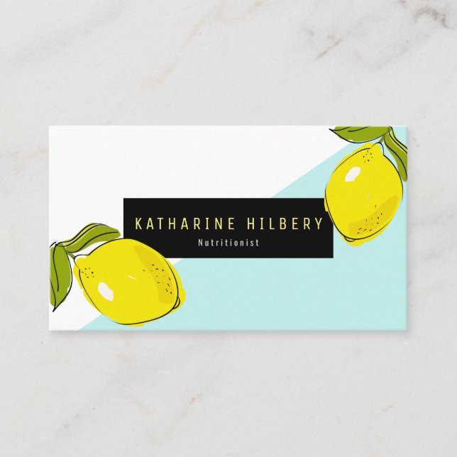 Carte de visite de bloc blanc Turquoise citron mod (Devant)