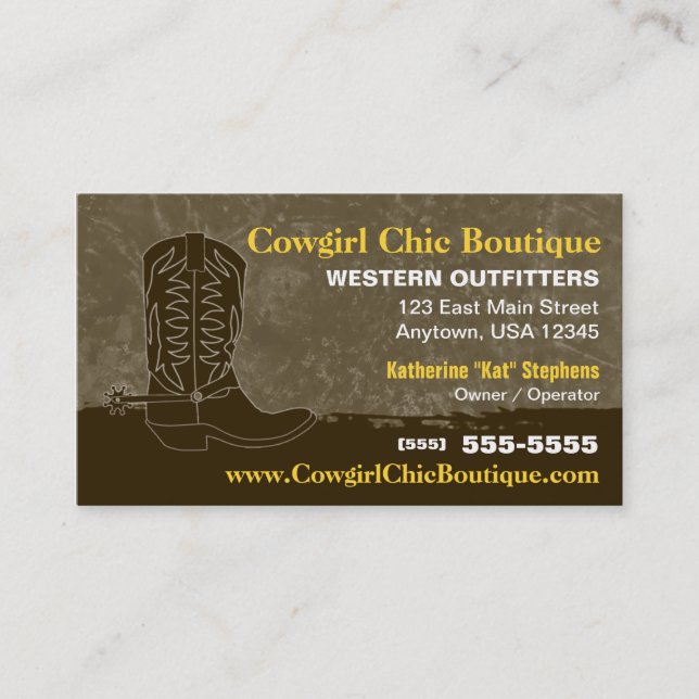 Carte de visite de botte de cowboy (Devant)