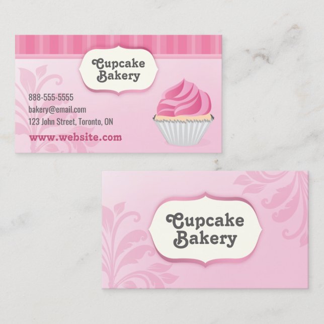 Carte de visite de boulangerie Cupcake Rose (Devant / Derrière)
