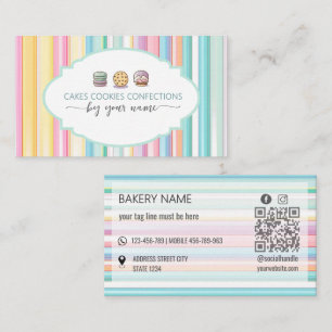 Carte de visite de boulangerie rayée pastel mignon