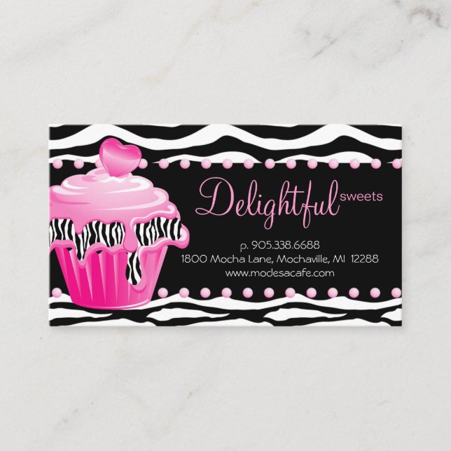 Carte de visite de boulangerie Zebra Pink Cupcake  (Devant)