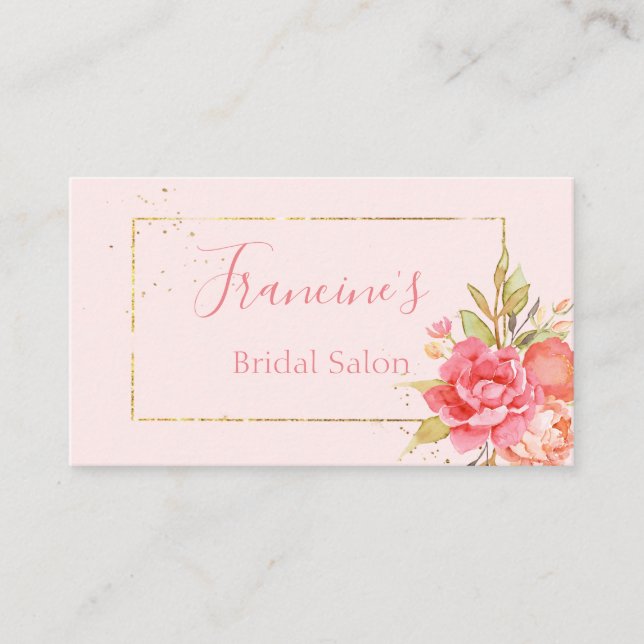 Carte de visite de bouquet de pivoine rose encadré (Devant)