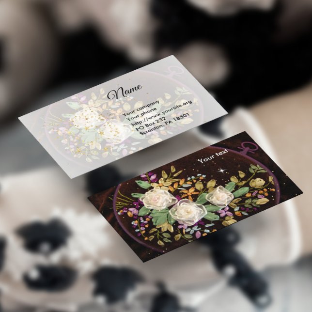 Carte de visite de broderie de roses blanches (Créateur téléchargé)