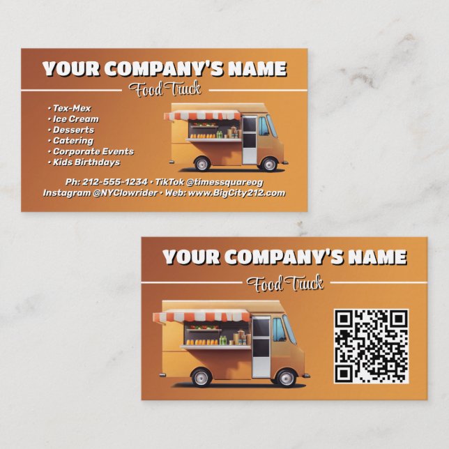 Carte de visite de camion alimentaire sur mesure (Devant / Derrière)