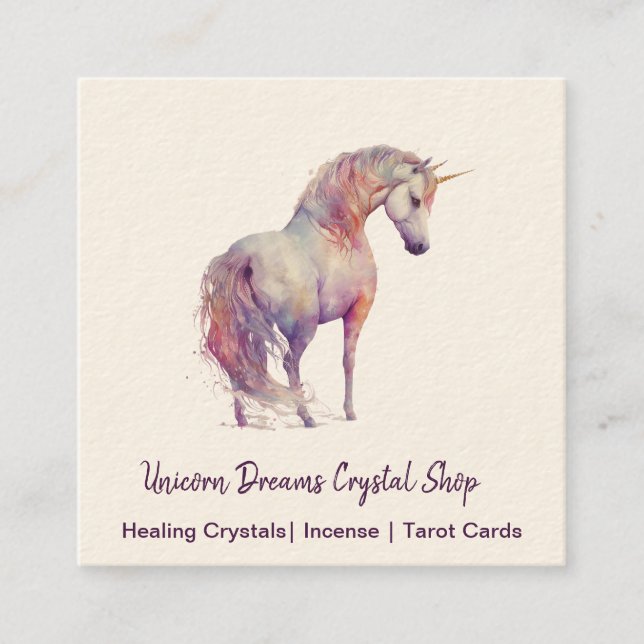 Carte de visite de Carré d'aquarelle Unicorn (Devant)