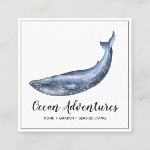 Carte de visite de Carré de baleine bleu aquarelle