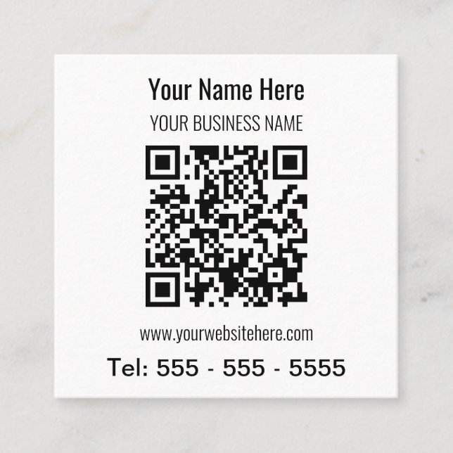 Carte de visite de Carré de code QR simple et mode (Devant)