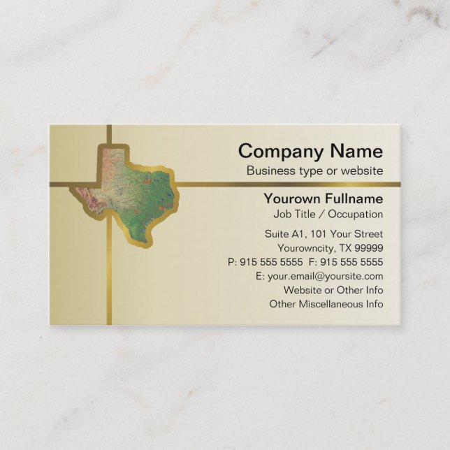 Carte de visite de carte du Texas (Devant)