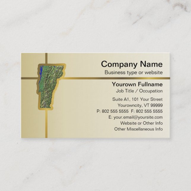 Carte de visite de carte du Vermont (Devant)