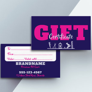 Carte de visite de certificat cadeau pour le soin