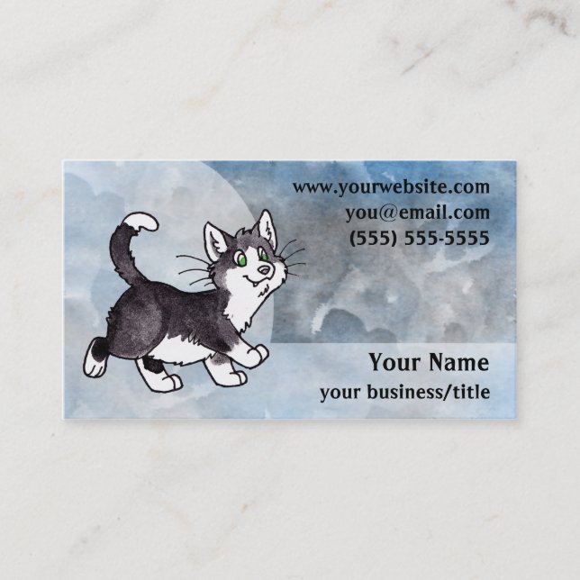 Carte de visite de chat de smoking - bleu et gris (Devant)