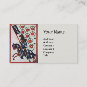 Carte De Visite De CHEVALIER monogramme médiéval BLEU À CHEVAL