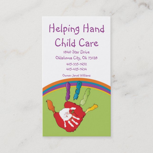 Carte de visite de Childcare de coup de main (Devant)
