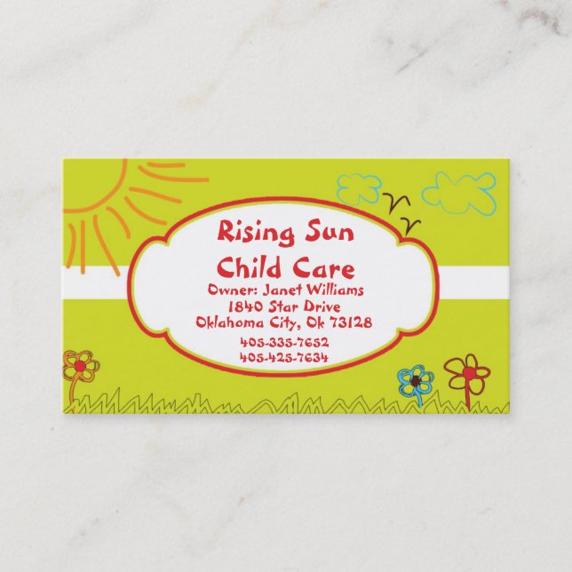 Carte de visite de Childcare de soleil (Devant)