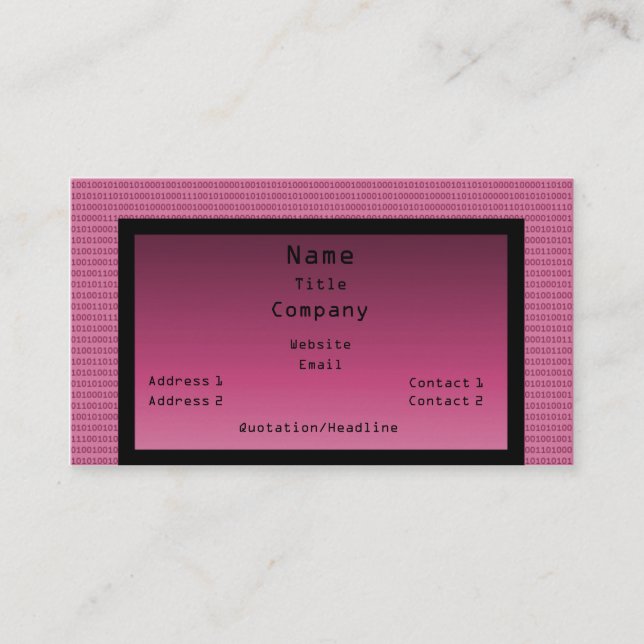 Carte de visite de code binaire, rose (Devant)
