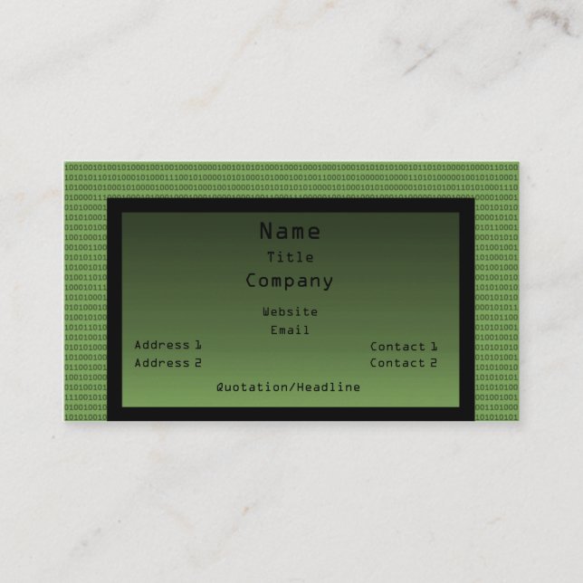 Carte de visite de code binaire, vert (Devant)