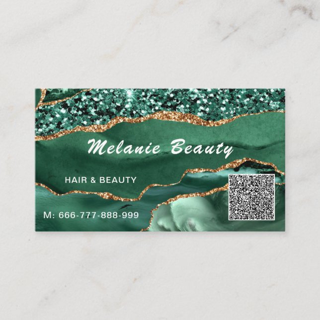 Carte de visite de code QR Agate Green Gold Partie (Devant)