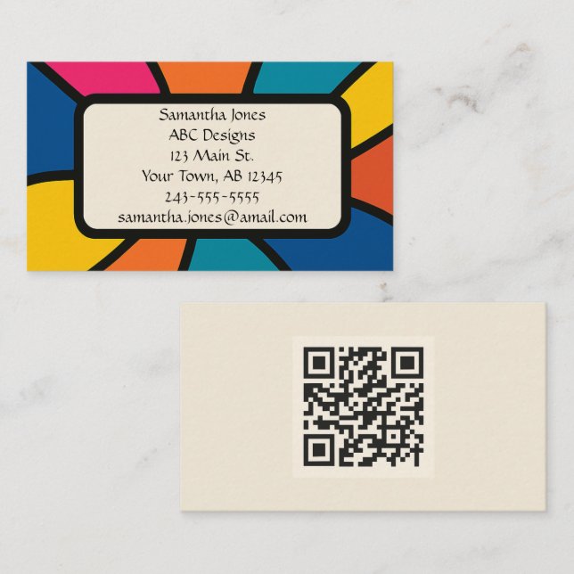 Carte de visite de code QR audacieux, artistique e (Devant / Derrière)