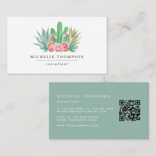 Carte de visite de code QR de l'aquarelle Succulen
