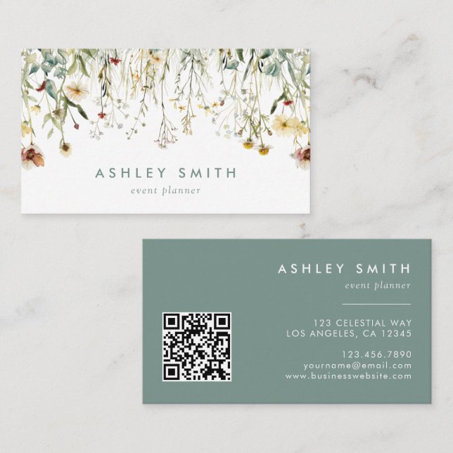 Carte de visite de code QR des fleurs pressées (Devant / Derrière)