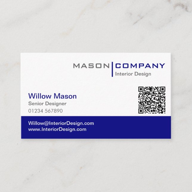 Carte de visite de code QR élégant bleu et blanc c (Devant)