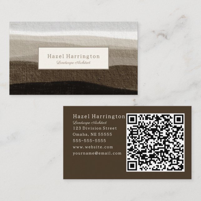Carte de visite de code QR neutre Brown Abstrait (Devant / Derrière)