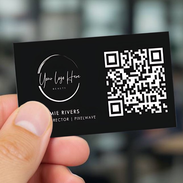 Carte de visite de code QR noir et blanc moderne (Modern Business Card - Front)
