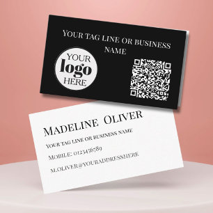 Carte de visite de code QR noir et blanc moderne a