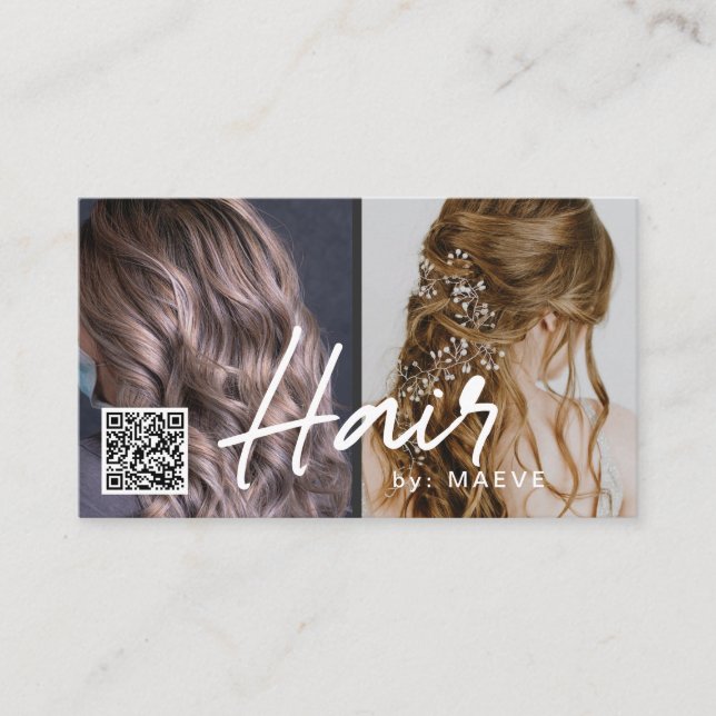 Carte de visite de code QR pour cheveux élégant (Devant)