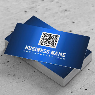 Carte de visite de code QR Royal Blue Metallic