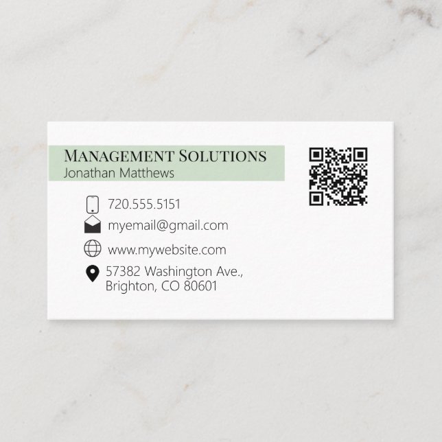 Carte de visite de code QR vert clair (Devant)