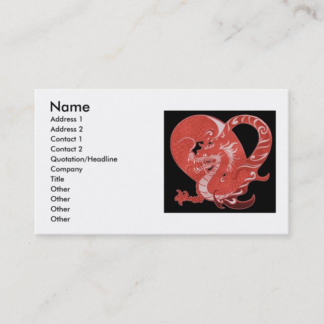 Carte de visite de coeur Dragon (Devant)