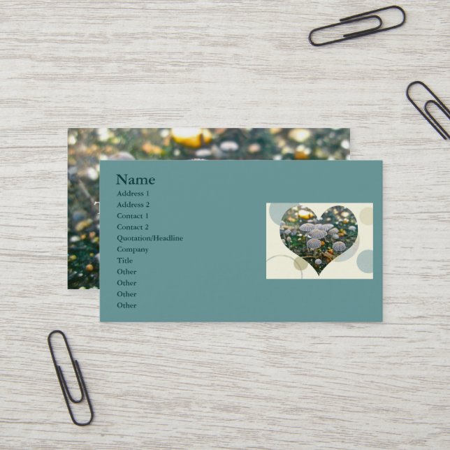 Carte de visite de coeur du jardin des champignons (Devant/Arrière en situation)