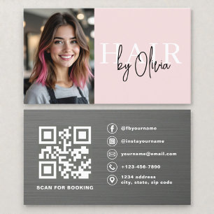 Carte de visite de coiffeur Code QR Rose Pâle Méta