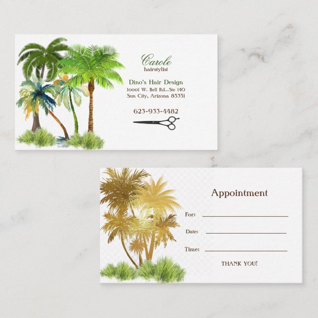 Carte de visite de coiffure Palm Trees & Ciseaux (Devant / Derrière)