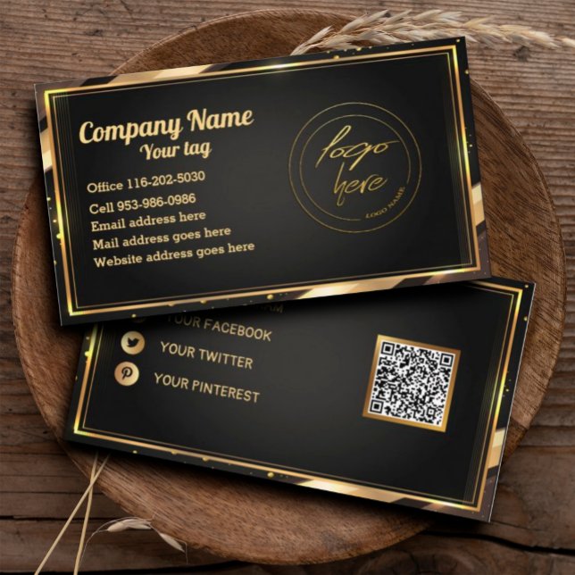 Carte de visite de conception de logo professionne (Elegant black gold business card #boutique #modern #gold#professional #qrcode)