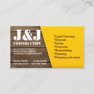 Carte de visite de construction en bois et en jaun