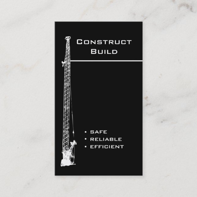 Carte de visite de construction grue noire blanche (Devant)